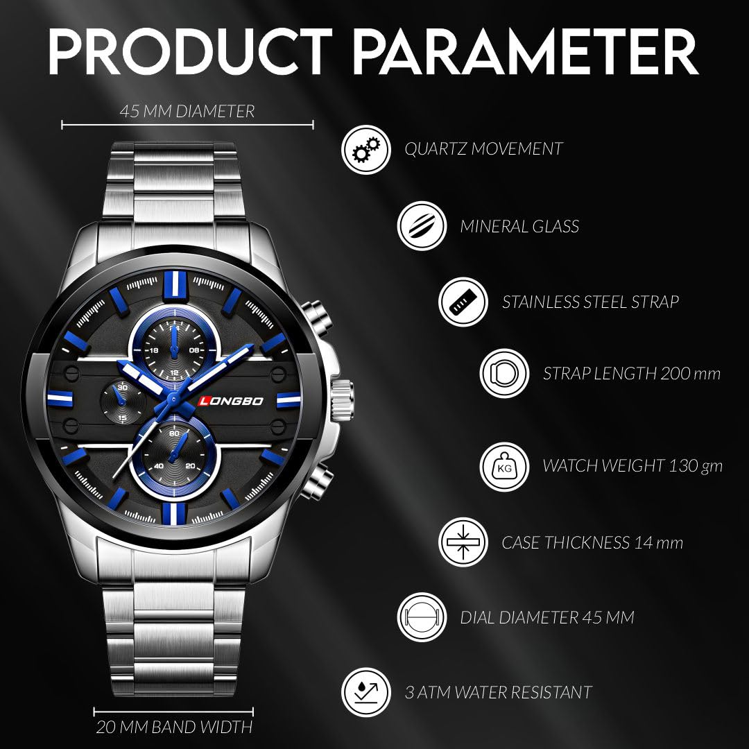 LUXOR Silver Business Casual Stainless Steel Watch with Luminous Hand