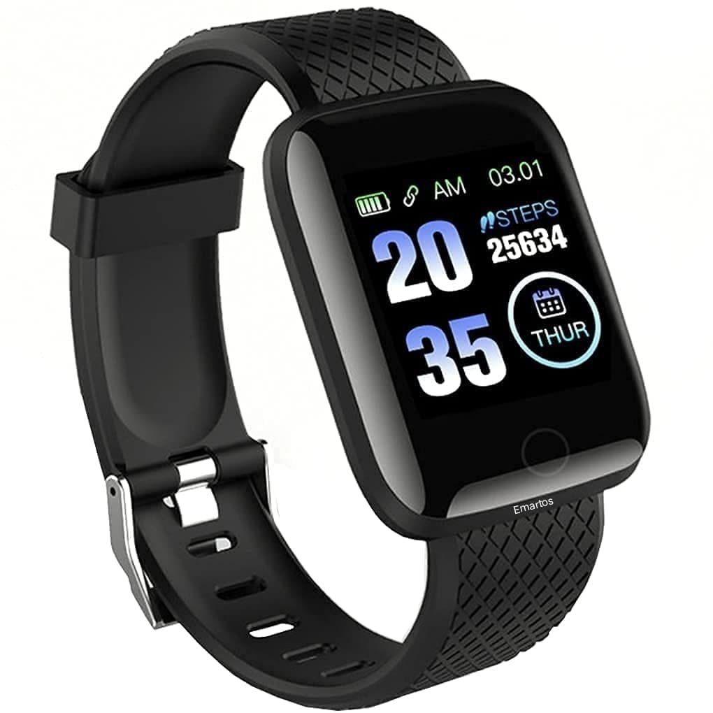 Evorace Bluetooth Smartwatch D116 Fitness Tracker with Heart Rate, BP, Sleep & Step Monitor - Black
