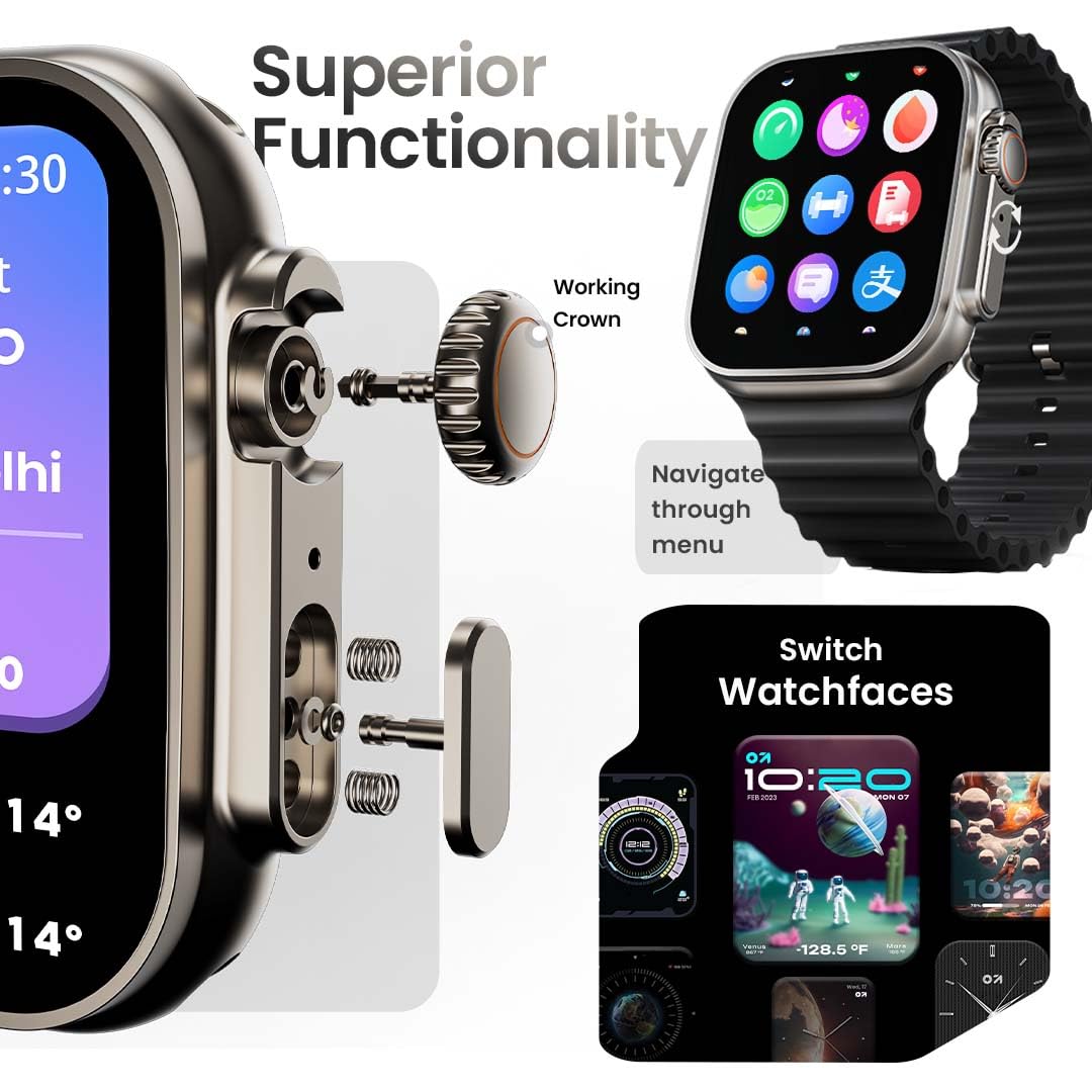 Grovian Crown Smart Watch 1.95'' Display, BT Calling