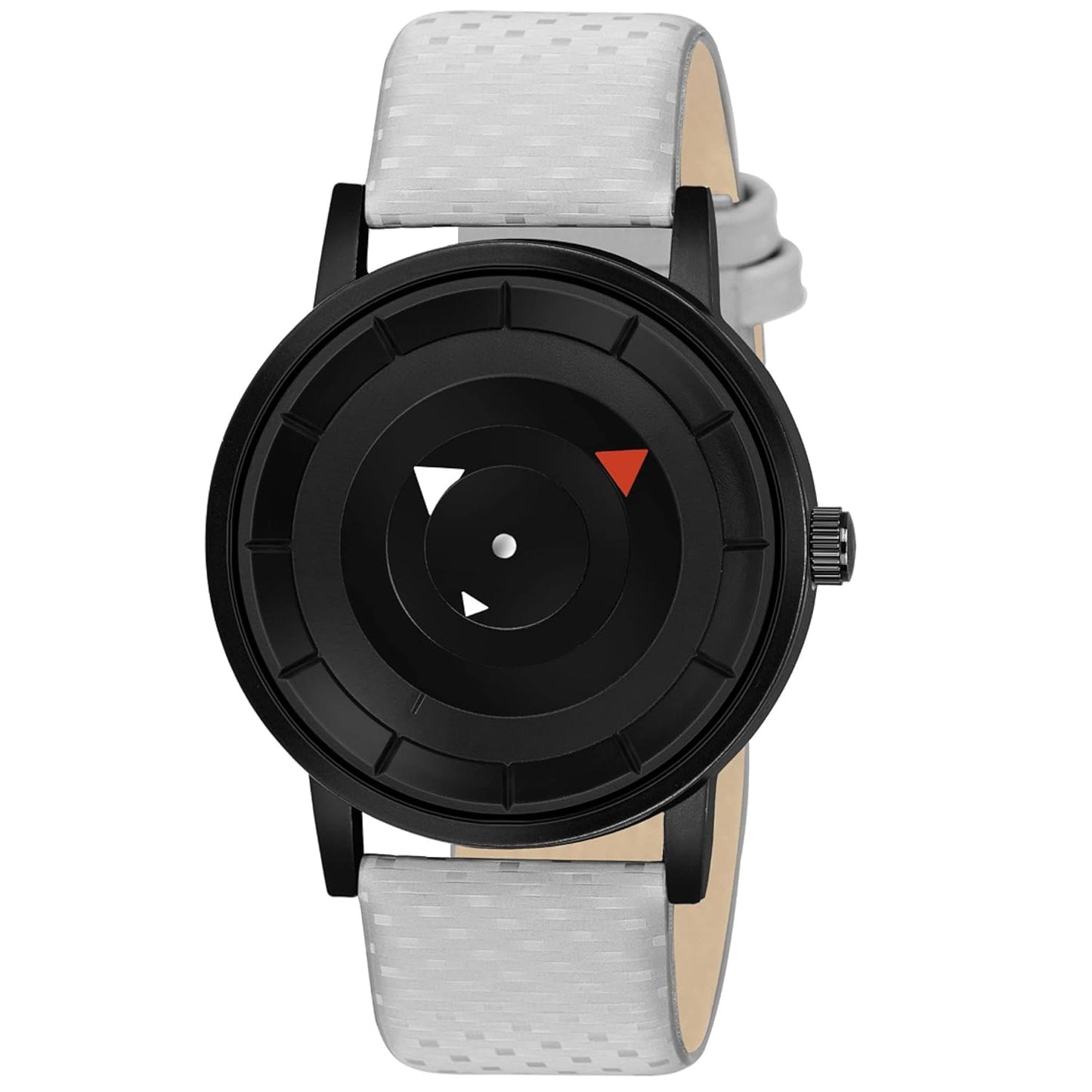 Acnos Uniq Black Dial White Black Leather Belt Analogue Watch for Men Boys Pack of 1