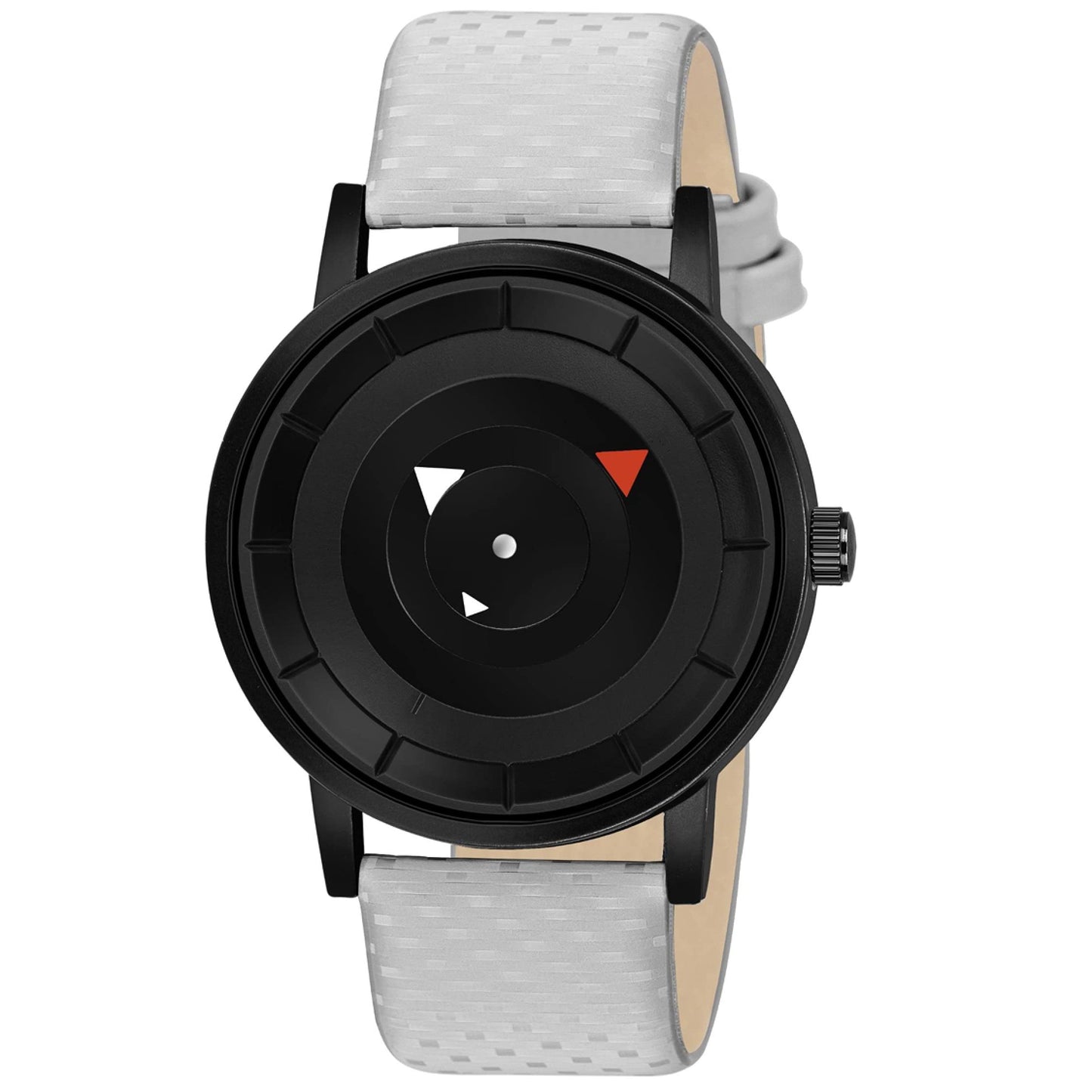 Acnos Uniq Black Dial White Black Leather Belt Analogue Watch for Men Boys Pack of 1