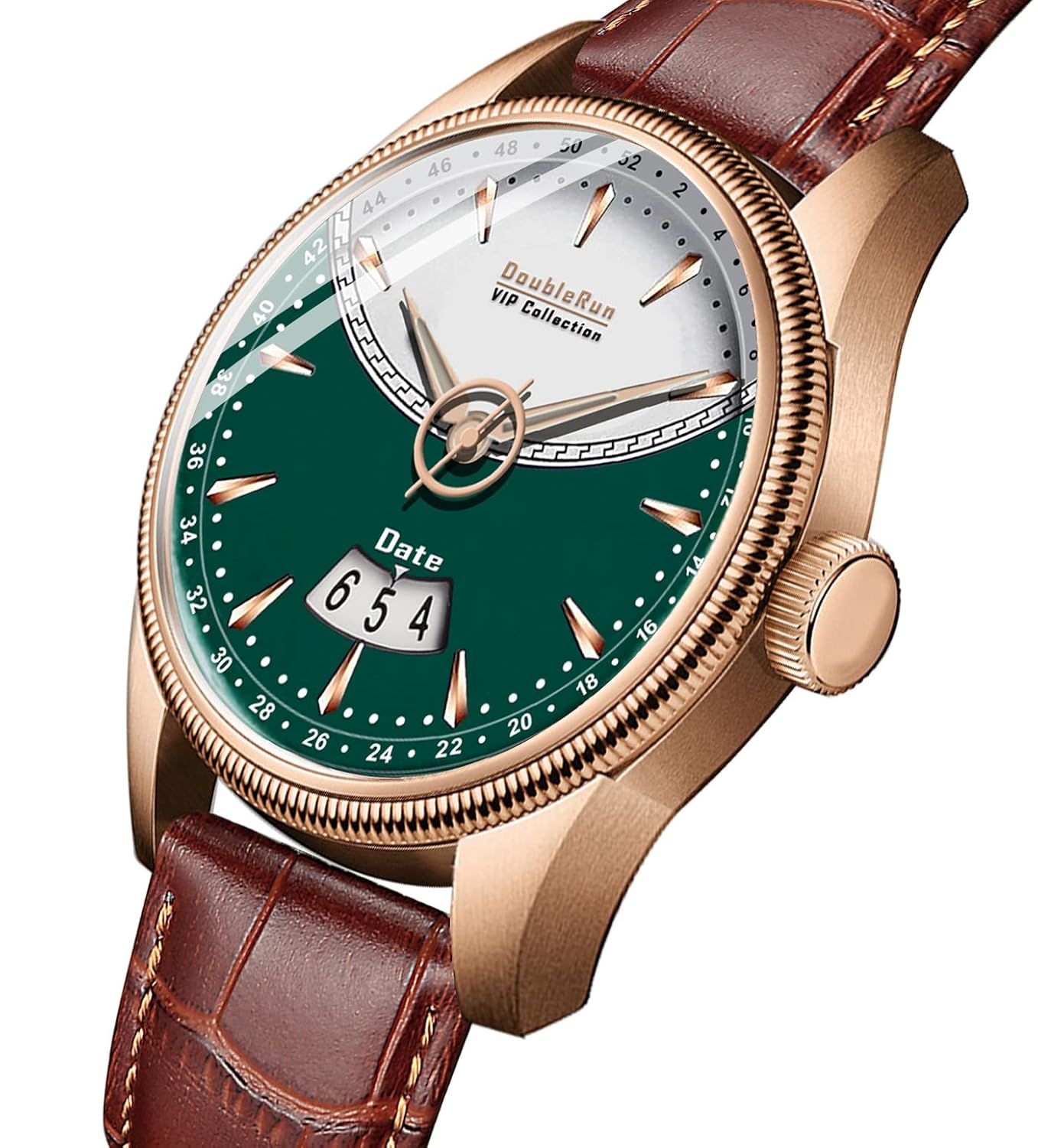 3TimeX 3D Glass Date Display Dial Leather Belt Analog Watch