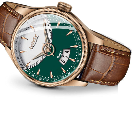 3TimeX 3D Glass Date Display Dial Leather Belt Analog Watch