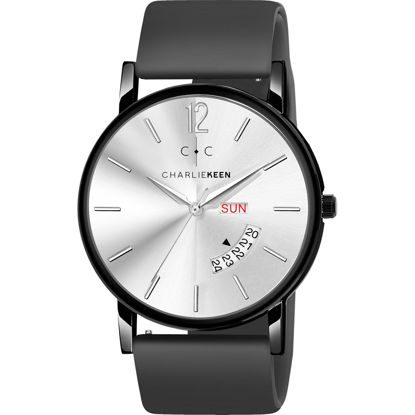 ChronoCraft Wrist Watch, Analogue, Day & Date Display, Black Silicone Strap for Men