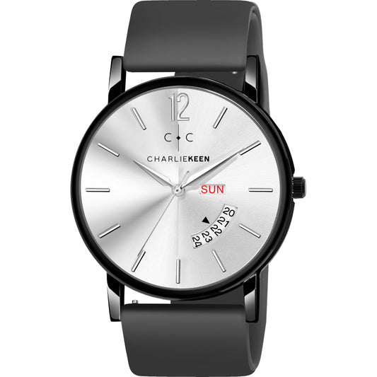 ChronoCraft Wrist Watch, Analogue, Day & Date Display, Black Silicone Strap for Men