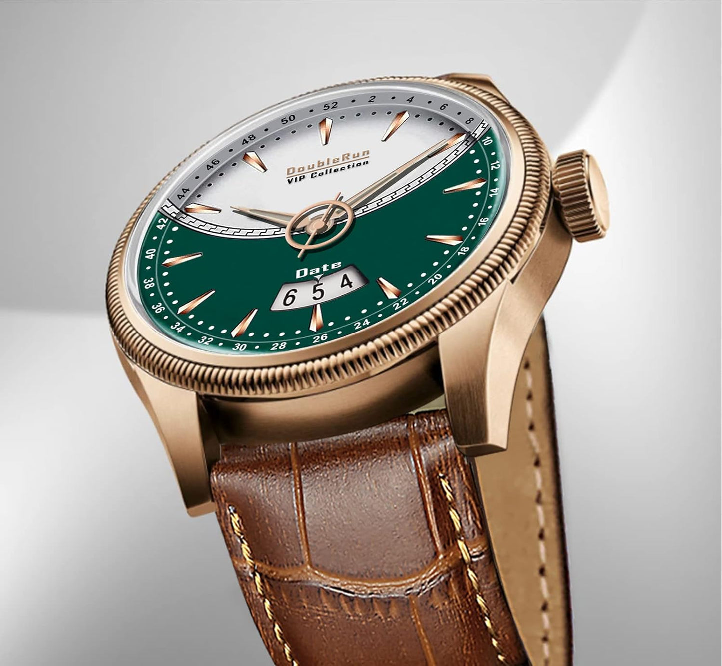 3TimeX 3D Glass Date Display Dial Leather Belt Analog Watch