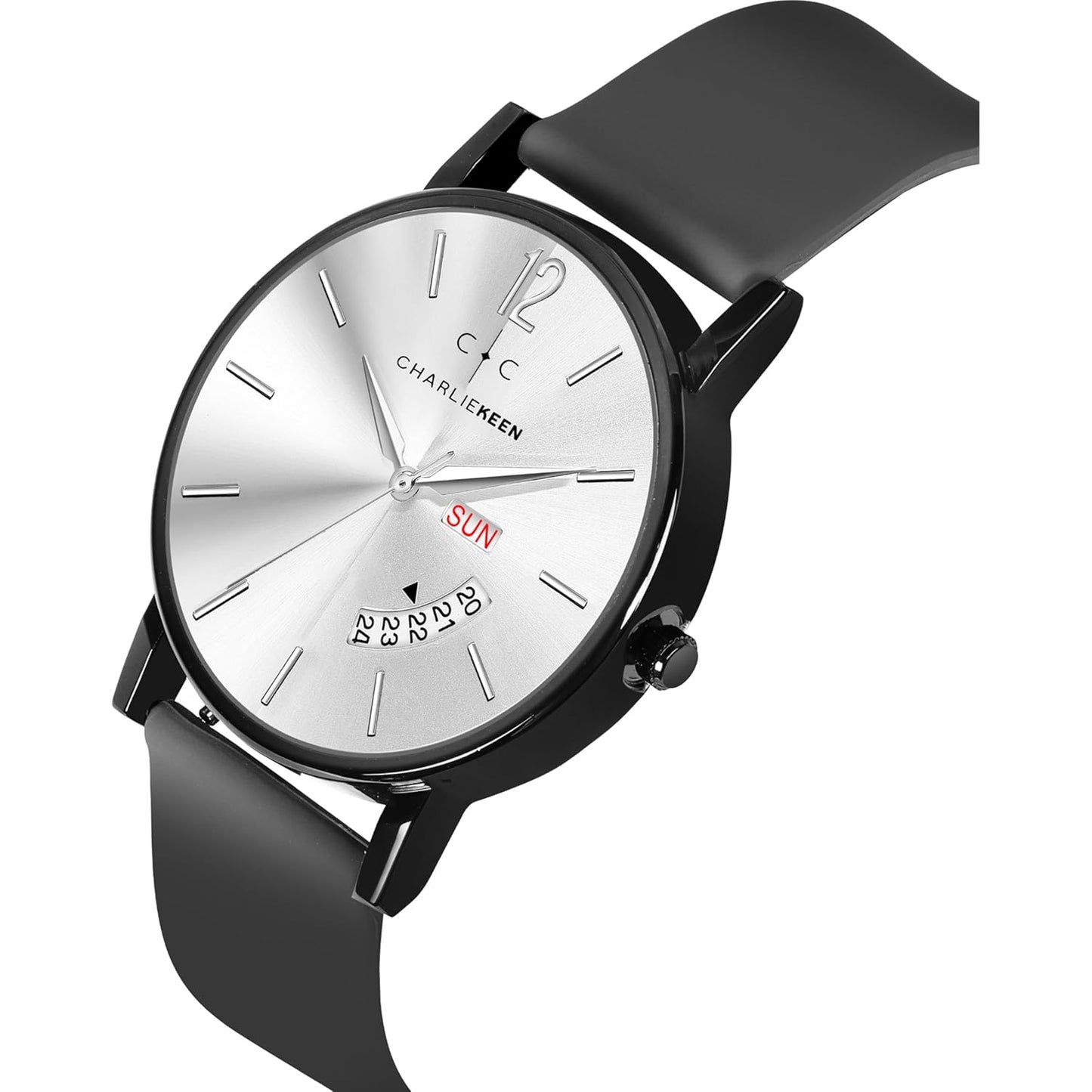 ChronoCraft Wrist Watch, Analogue, Day & Date Display, Black Silicone Strap for Men